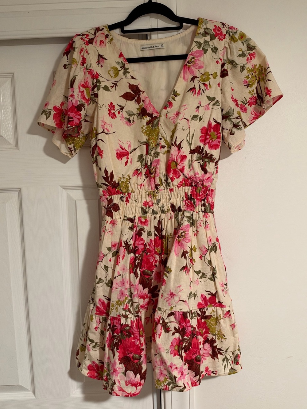 Floral Mini Dress in Cream and Pink